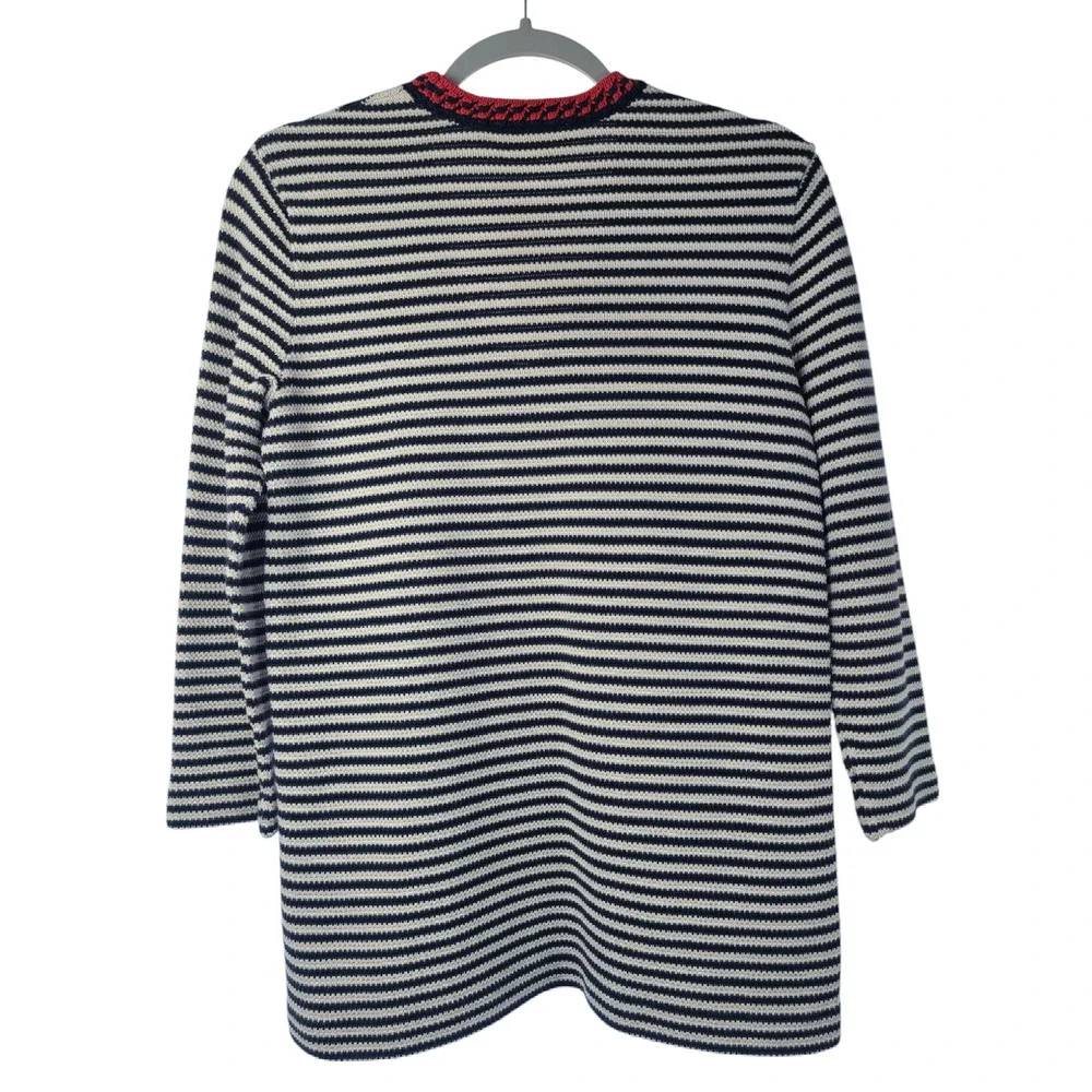 Tory Burch Sweater Women's Small Striped V-neck Pullover 3/4 Sleeve Cotton